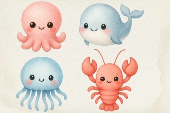 Download Cute Watercolor Sea Animals PNG - Premium Resources