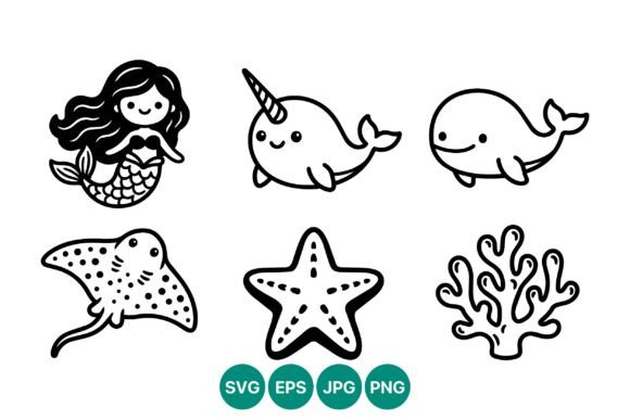 Download Cute Mermaid Narwhal Whale Starfish - Whale Collection