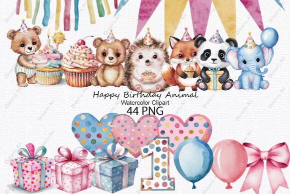 Download Happy Birthday Animal Watercolor Clipart - Watercolor clipart Collection