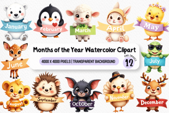 Download Months Clipart Animal Watercolor Clipart - Watercolor clipart Collection