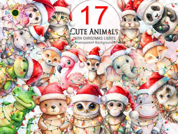 Download Cute Animals with Christmas Lights PNG - Cute animals Collection