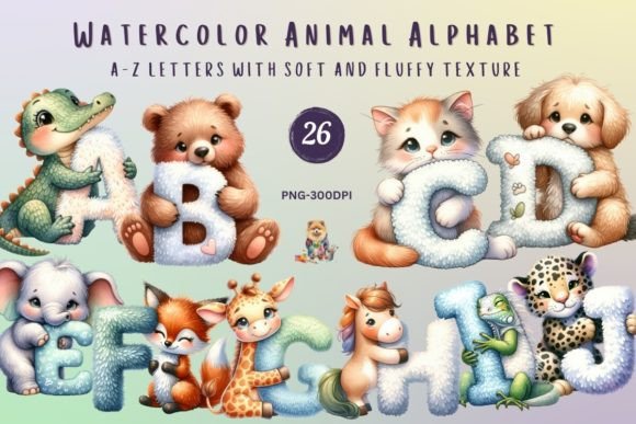 Download Watercolor Animal Alphabet Fluffy Letter - Watercolor animal Collection