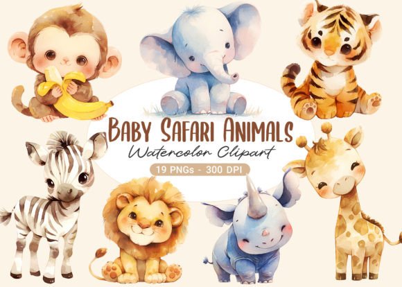Download Baby Safari Animals Watercolor Clipart - Watercolor clipart Collection