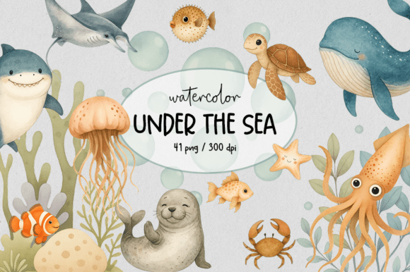 Download Cute Sea Animals Watercolor Clipart - Watercolor clipart Collection