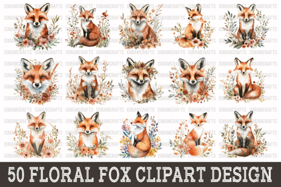 Download Floral Fox Watercolor Clipart Bundle PNG - Watercolor clipart Collection