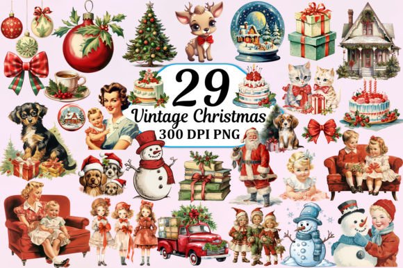 Download Vintage Christmas Watercolor Clipart PNG Pack - Watercolor clipart Collection
