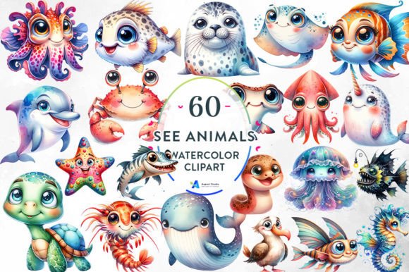 Download 60+ Pastel Sea Animal Watercolor Clipart - Watercolor clipart Collection