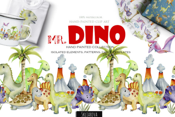 Download Mr. Dino Watercolor Clipart for Kids - Watercolor clipart Collection