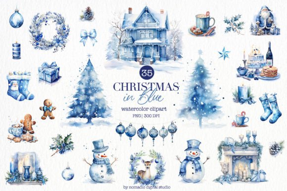 Download Blue Christmas Watercolor Clipart Png - Watercolor clipart Collection