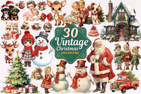 Download Vintage Christmas Watercolor Clipart PNG Bundle - Watercolor clipart Collection