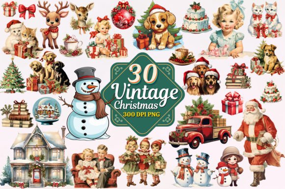 Download Vintage Christmas Watercolor Clipart PNG Pack - Watercolor clipart Collection